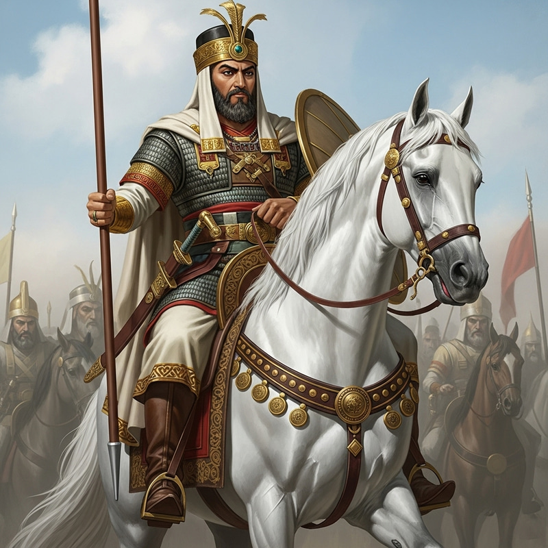 Cyrus the Great on Majestic White Horse | Ancient Persian Leader