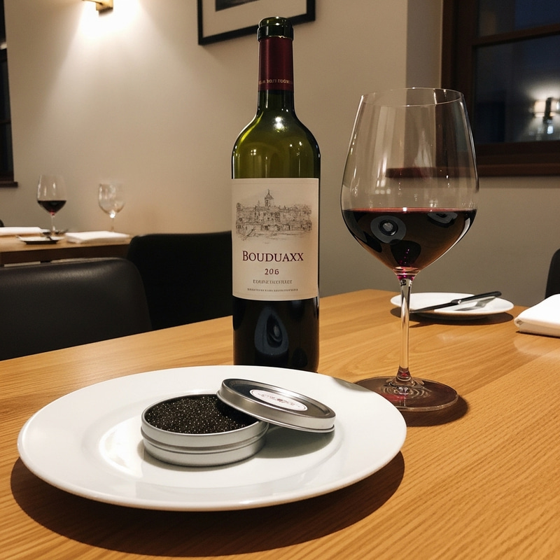 Exquisite Black Caviar and Wine Pairing Plate Exquisite Black Caviar and Wine Pairing Plate