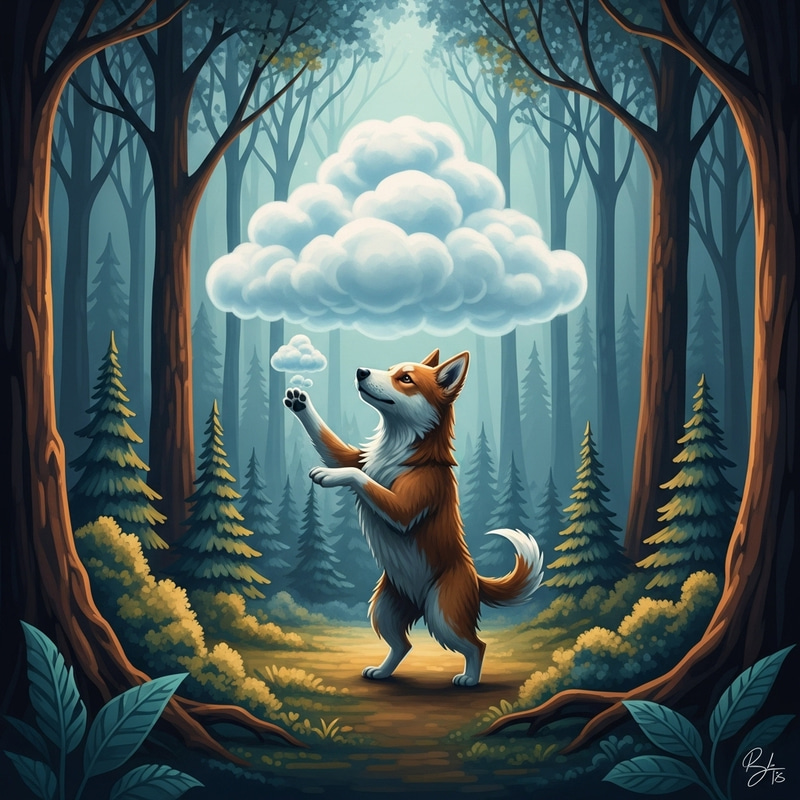 Dog Making Cloud in Enchanting Forest