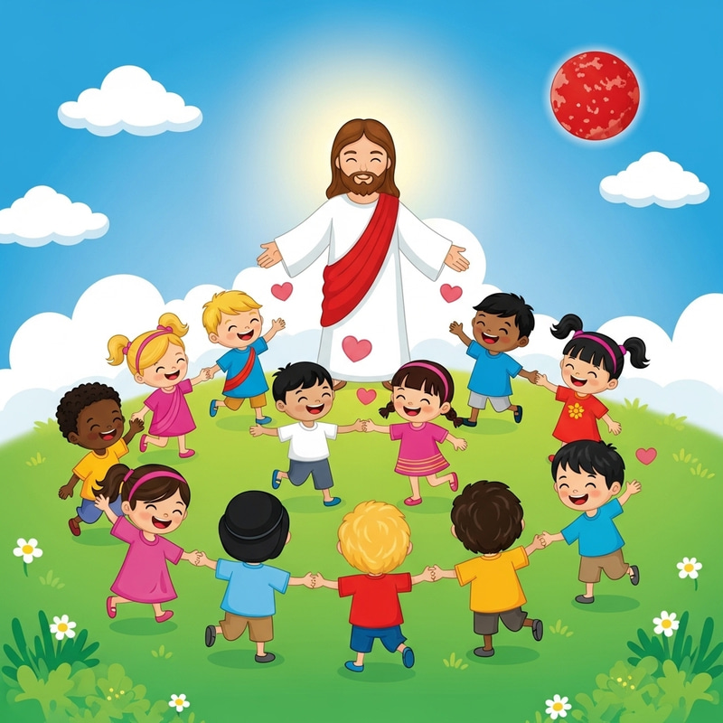 Jesus Loves All Children in a Colorful World