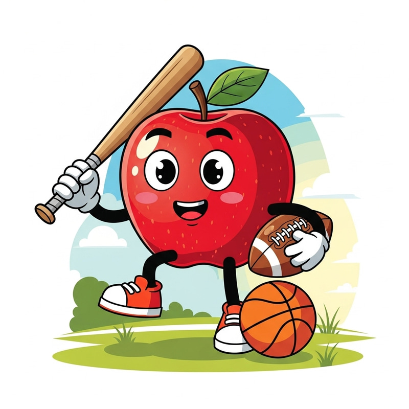 Vibrant Apple Character Embracing Sports Fun