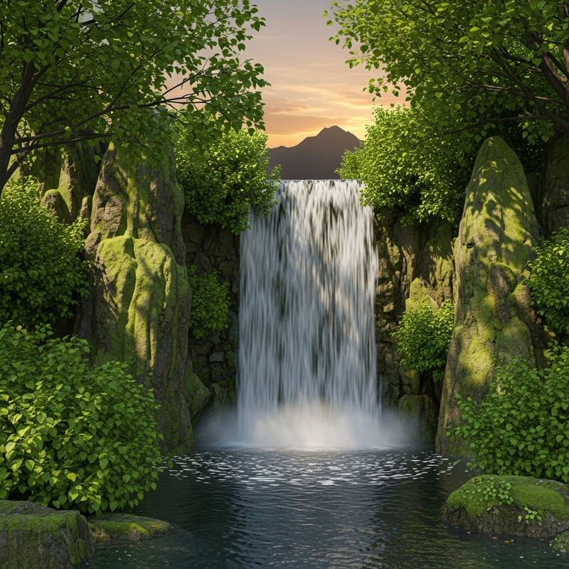 Tranquil 3D Blender Art of Cascading Waterfall & Nature Scene