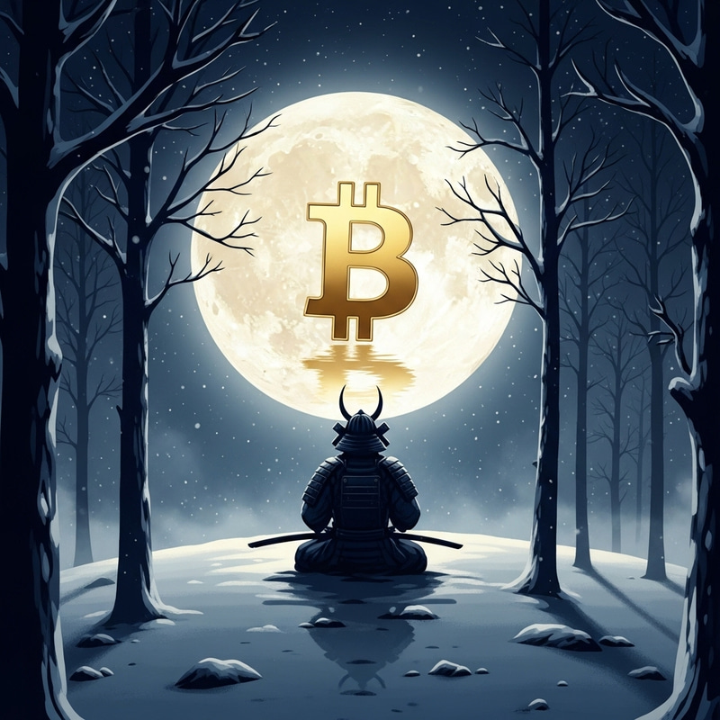 Samurai Meditation Under the Moonlight with Bitcoin
