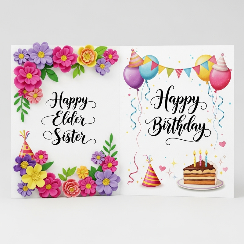 Elder Sister Birthday Card with Floral Birthday Wishes Elder Sister Birthday Card with Floral Birthday Wishes