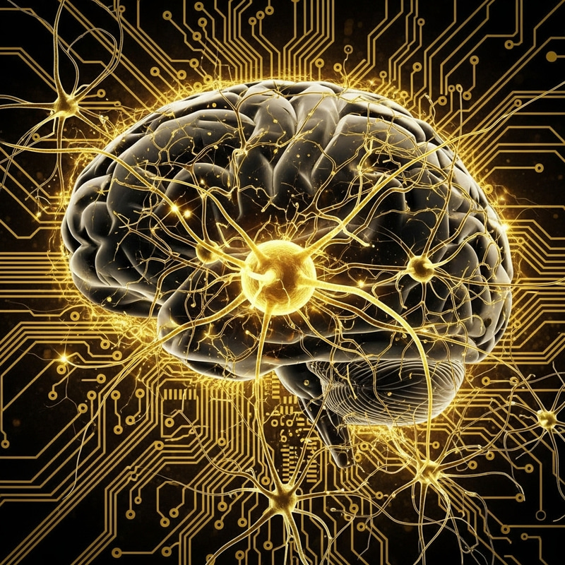 Black, Yellow & Gold Brain Visualization - Neurons & Circuitry Black, Yellow & Gold Brain Visualization - Neurons & Circuitry