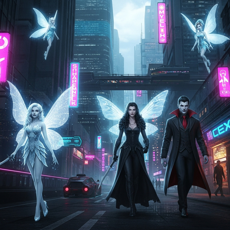 Futuristic City of Glittering Fairies & Handsome Vampires Futuristic City of Glittering Fairies & Handsome Vampires