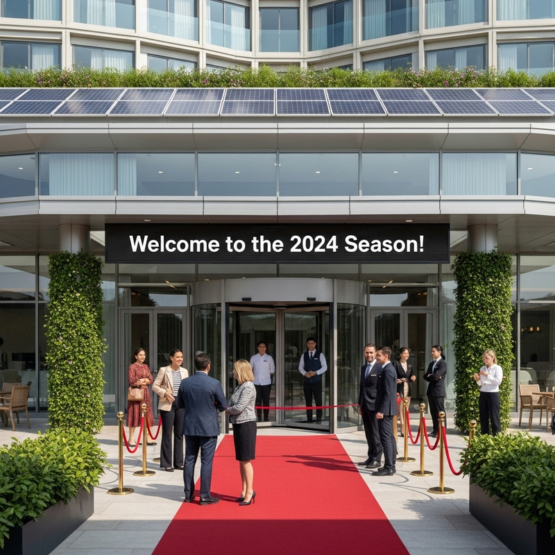 Grand Opening of Modern Hotel for the 2024 Season with Diverse Guests and Staff