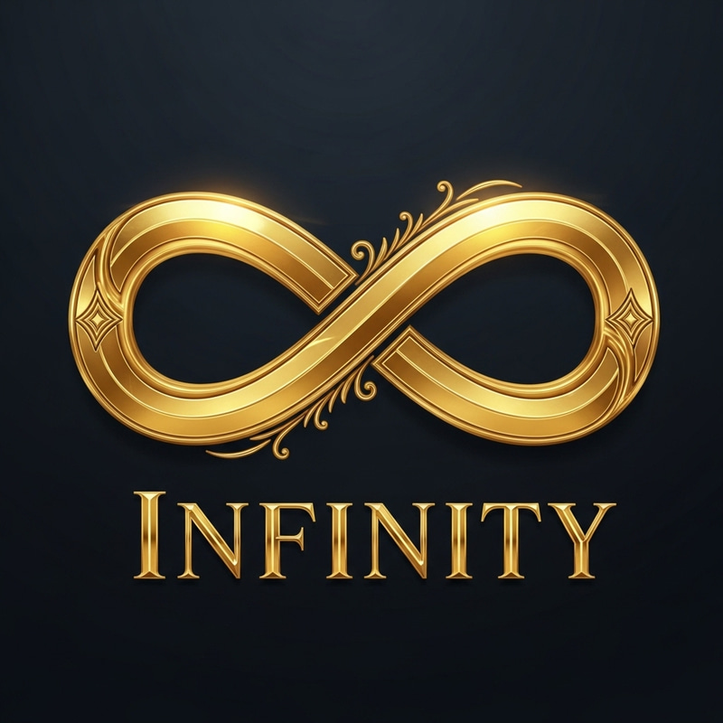 Infinity Game Logo in Gold with Infinite Symbol Infinity Game Logo in Gold with Infinite Symbol