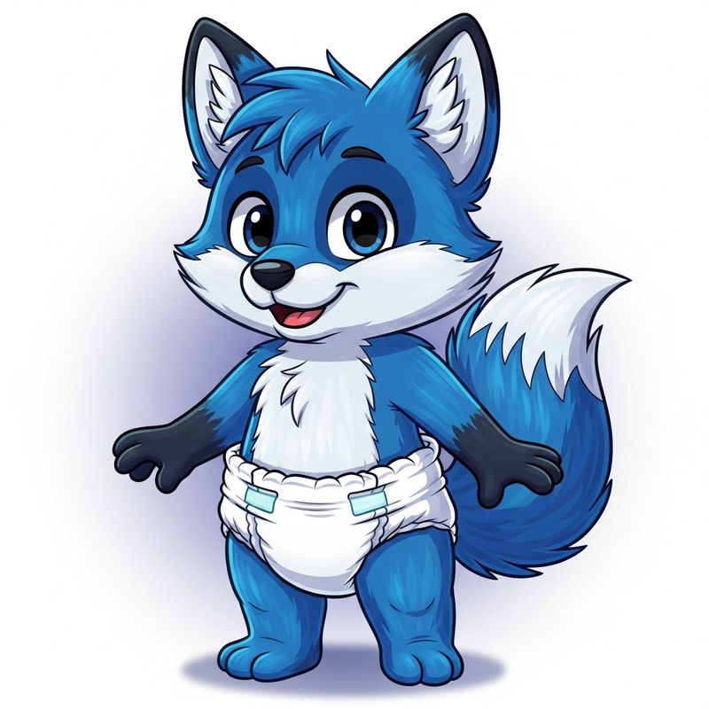 Adorable Blue Fox Fursona in Fresh Diaper Art