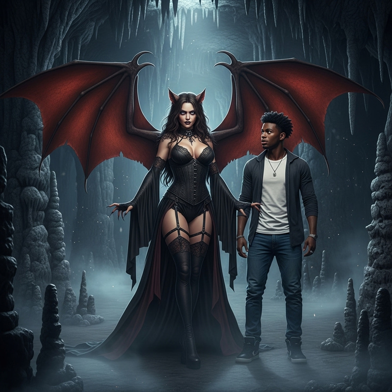 Succubus and Man in Gothic Encounter Succubus and Man in Gothic Encounter