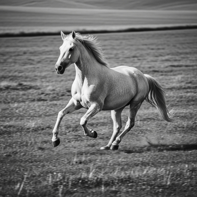 Majestic White Horse Galloping in Black and White Majestic White Horse Galloping in Black and White