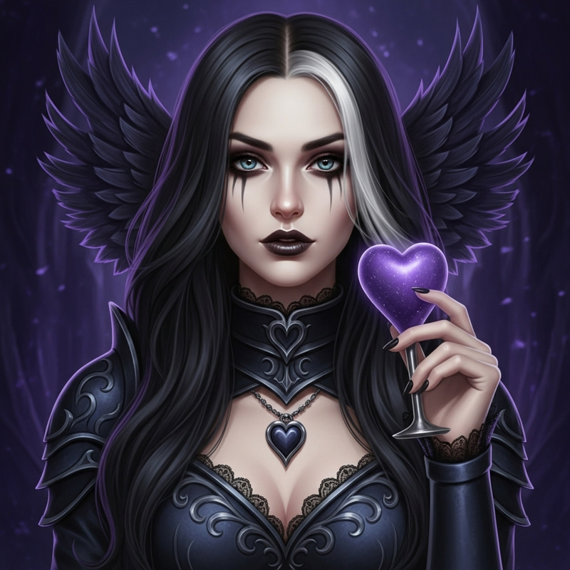 Coldly Beautiful Gothic Caucasian Female with White Stripe Hair Coldly Beautiful Gothic Caucasian Female with White Stripe Hair