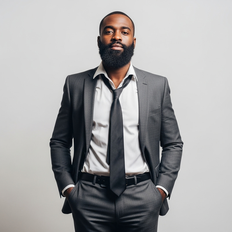 Confident Bearded Man in White Shirt and Gray Suit Confident Bearded Man in White Shirt and Gray Suit