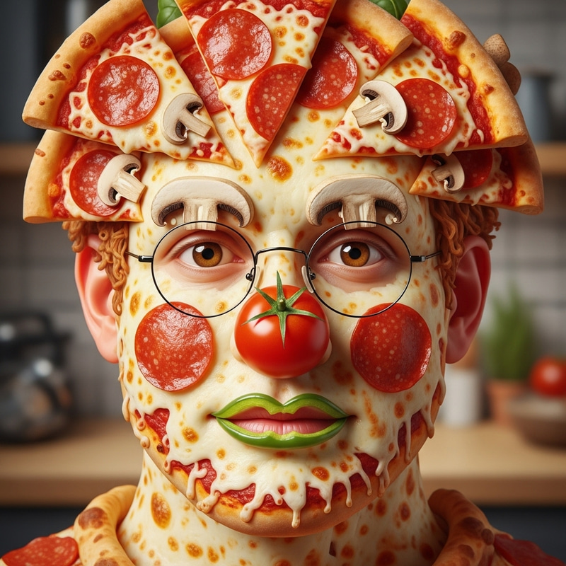 Pizza Face with Jawline and Glasses in Human Form Pizza Face with Jawline and Glasses in Human Form