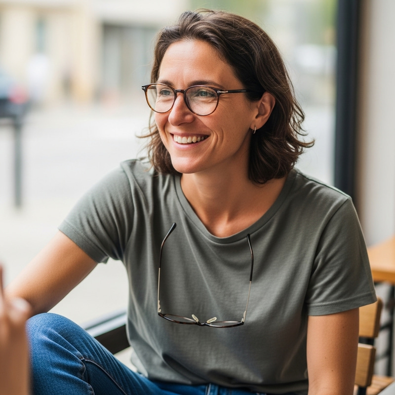 Friendly Individual with Medium-length Hair and Glasses