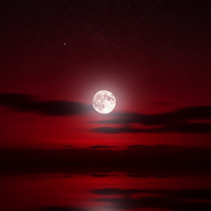 Ruby Red Night Sky - Tranquil Celestial Scene