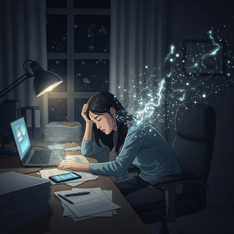 Leaky Energy: Illustration of Asian Woman Draining Vitality Leaky Energy: Illustration of Asian Woman Draining Vitality