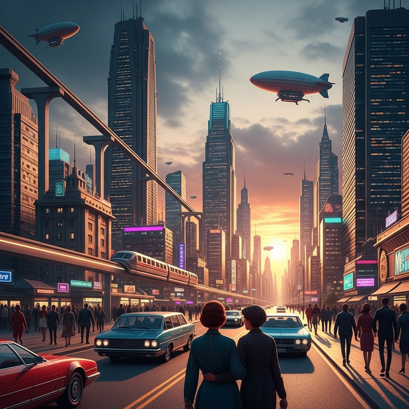 Retro-Futuristic Cityscape: Urban Wonderland of Neon Lights