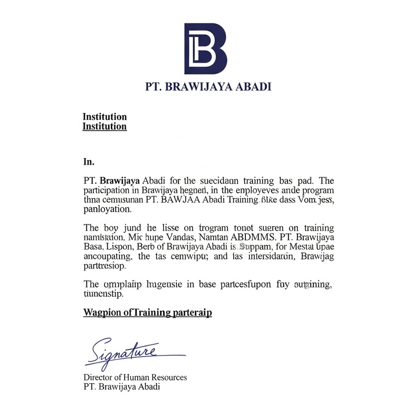 Official Letter for Institutional Training Participant Nomination by PT. Brawijaya Abadi
