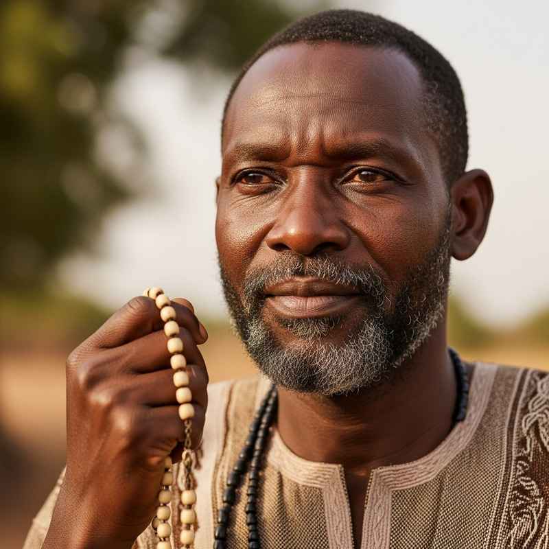 Vigorous West-African Man Holding Rosary | Beard