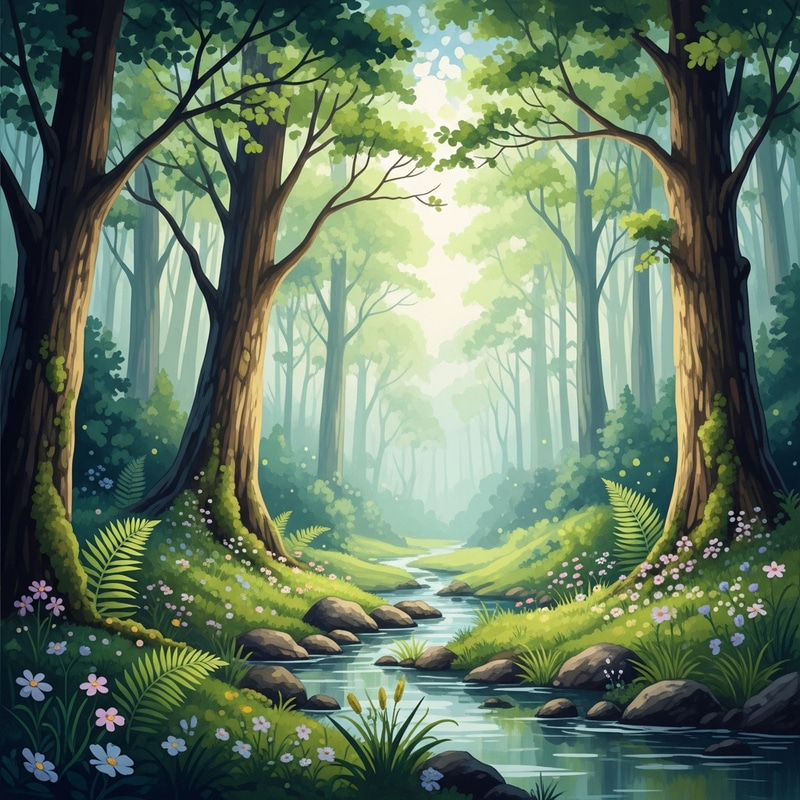 Enchanted Forest Watercolor Landscape - Captivating Nature Imagery