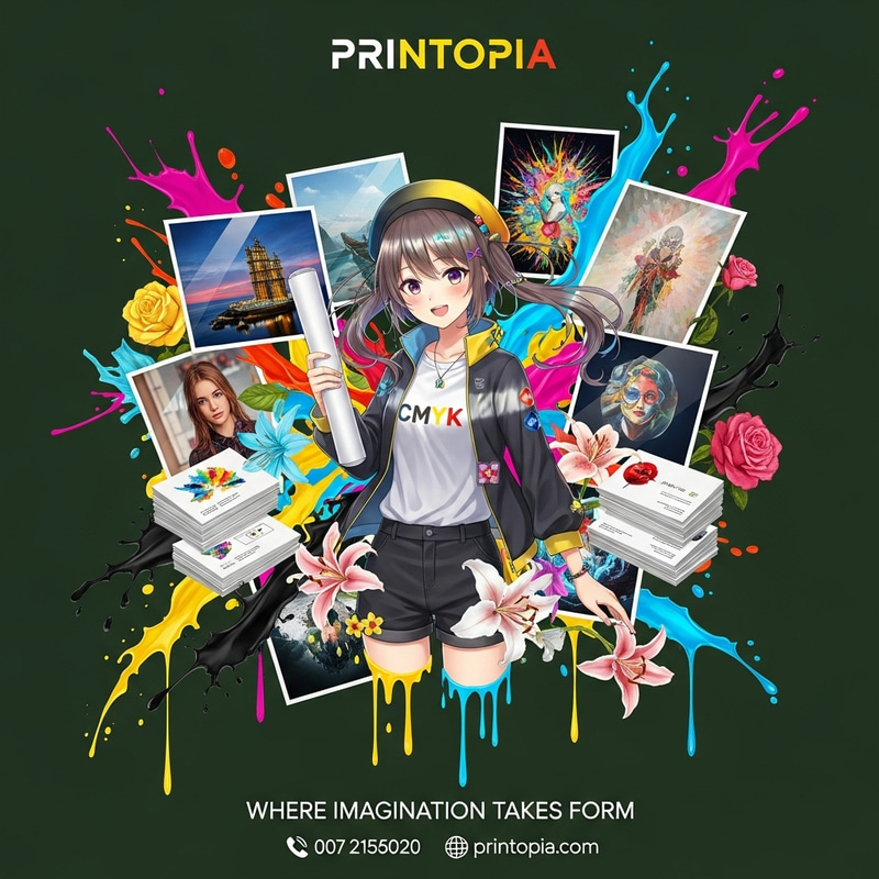 Print Marketing Poster: Anime Girl Amidst Creative Chaos Print Marketing Poster: Anime Girl Amidst Creative Chaos