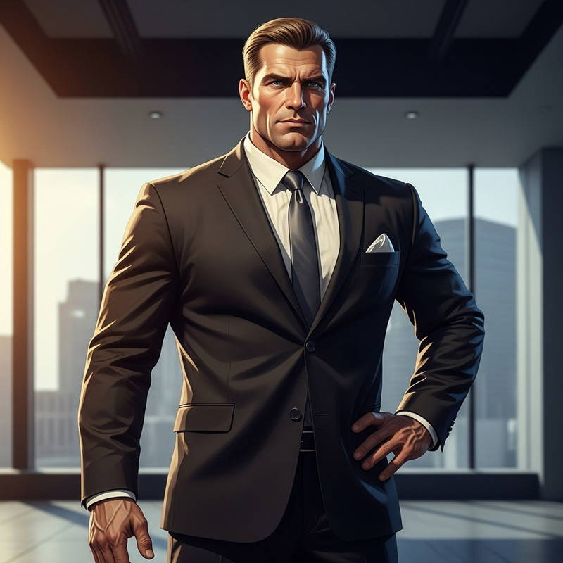 Senatorial Strength: Impressive Suit-clad Form with Commanding Stare