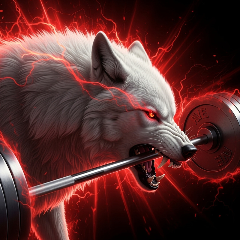 Fierce White Wolf with Weight Bar Art Fierce White Wolf with Weight Bar Art