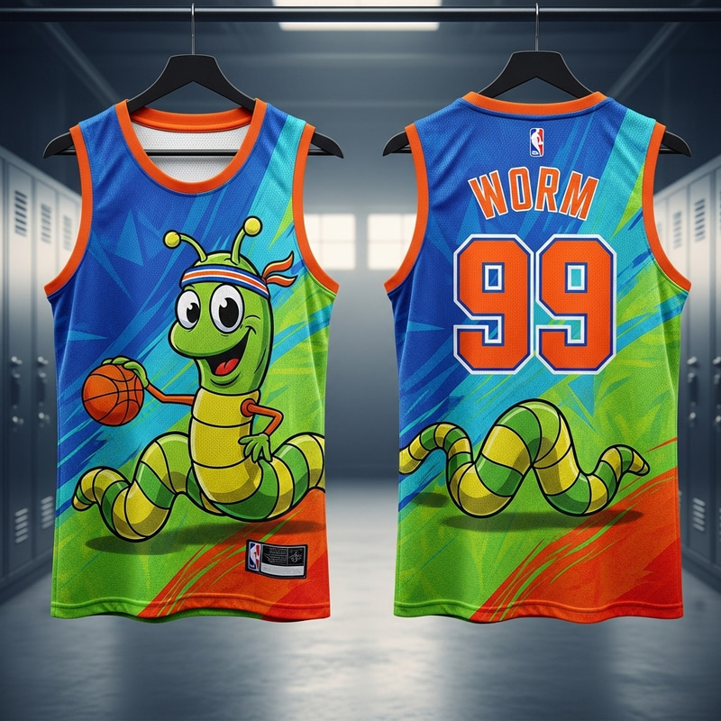 Unique Basketball Jersey with Wiggly Worm Design Unique Basketball Jersey with Wiggly Worm Design