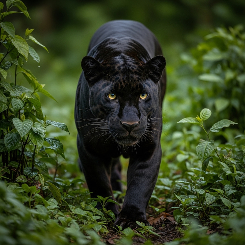 Majestic Black Panther in Tropical Rainforest - Wildlife Photography Majestic Black Panther in Tropical Rainforest - Wildlife Photography