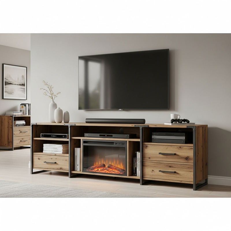 Modern Modular TV Unit with Electric Fire Feature