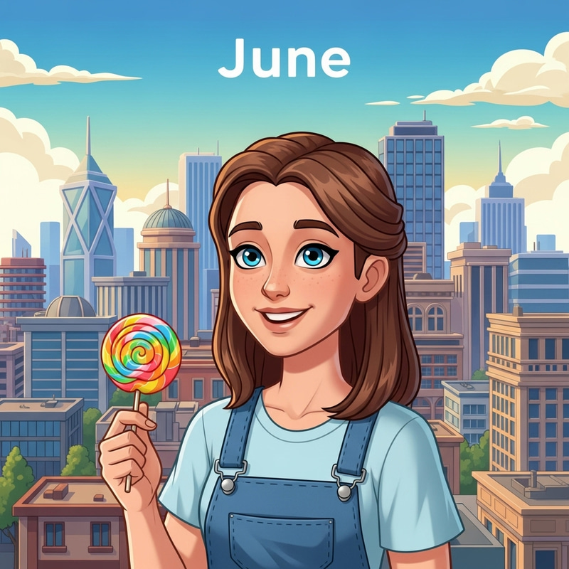June in City with Lollipop | Cartoon Style Image