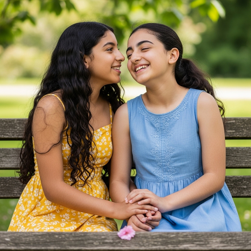 Two Young Teen Girls in Bikinis Sharing a Tender Kiss Two Young Teen Girls in Bikinis Sharing a Tender Kiss