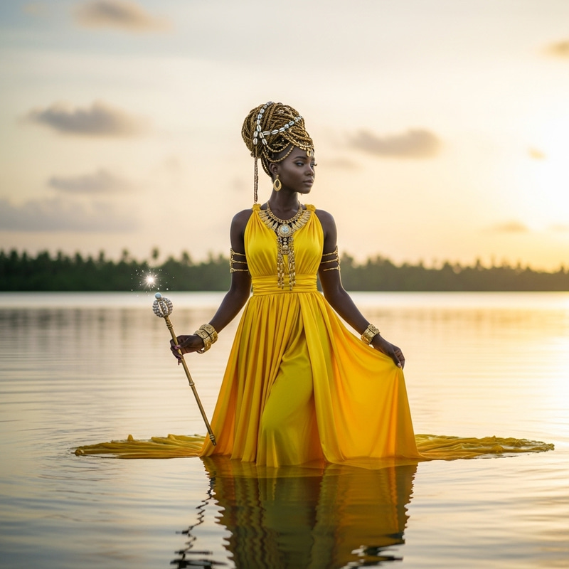 Radiant African Goddess Oshun in Yellow Dress