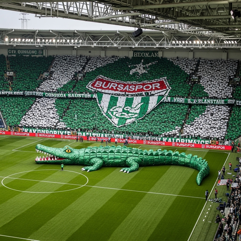 Bursaspor Fans Alligator Choreography: Spectacular Stadium Scene Bursaspor Fans Alligator Choreography: Spectacular Stadium Scene