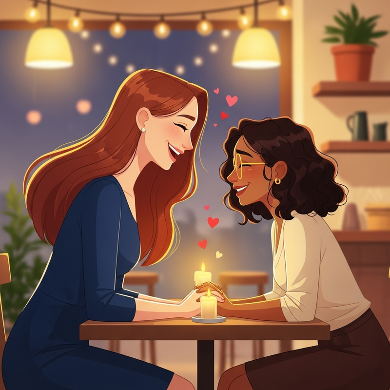 Heartwarming Illustration of Two Women in Love on a Date Heartwarming Illustration of Two Women in Love on a Date