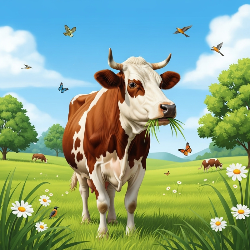 Tranquil Cow Grazing in Idyllic Pasture