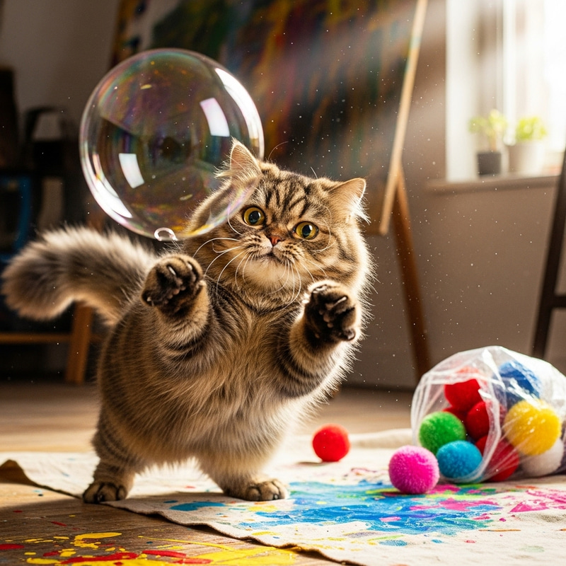 Funny Brown and Gray Fluffy Persian Cat Playing Funny Brown and Gray Fluffy Persian Cat Playing