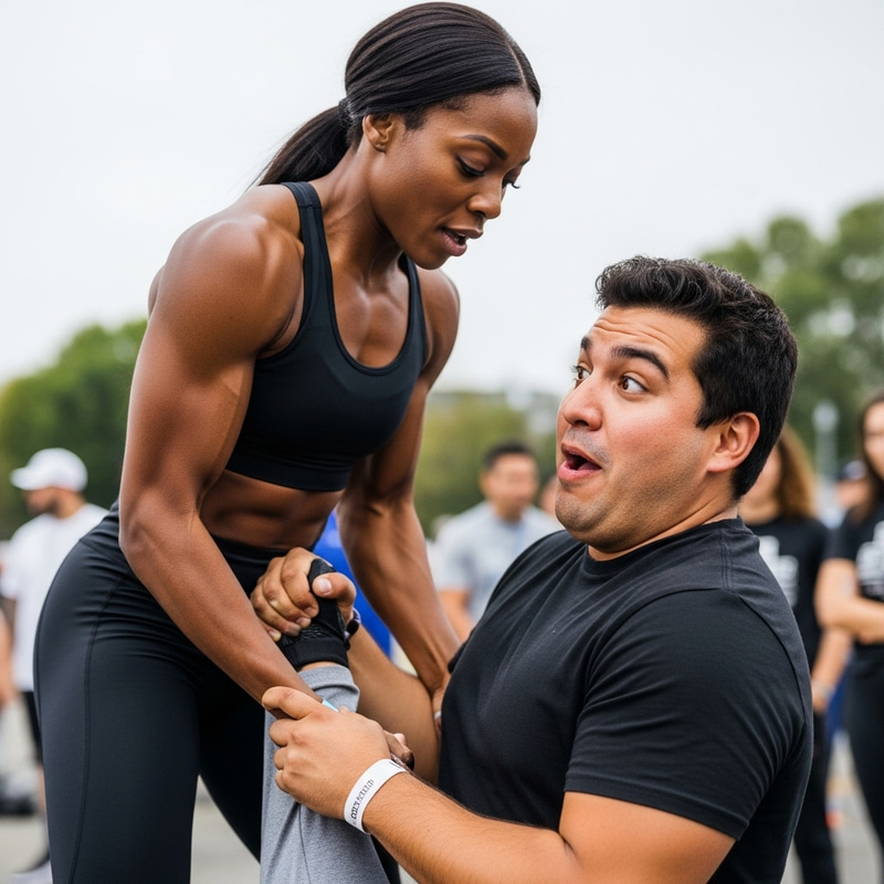 Woman Surprises by Lifting Larger Man - Strength Contest Image Woman Surprises by Lifting Larger Man - Strength Contest Image