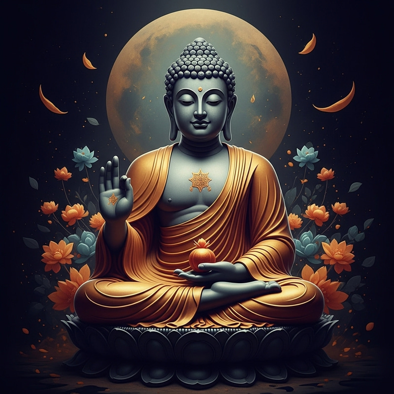 Empowering Buddha: Serene Yet Strong Presence on Rich Dark Background. Empowering Buddha: Serene Yet Strong Presence on Rich Dark Background.