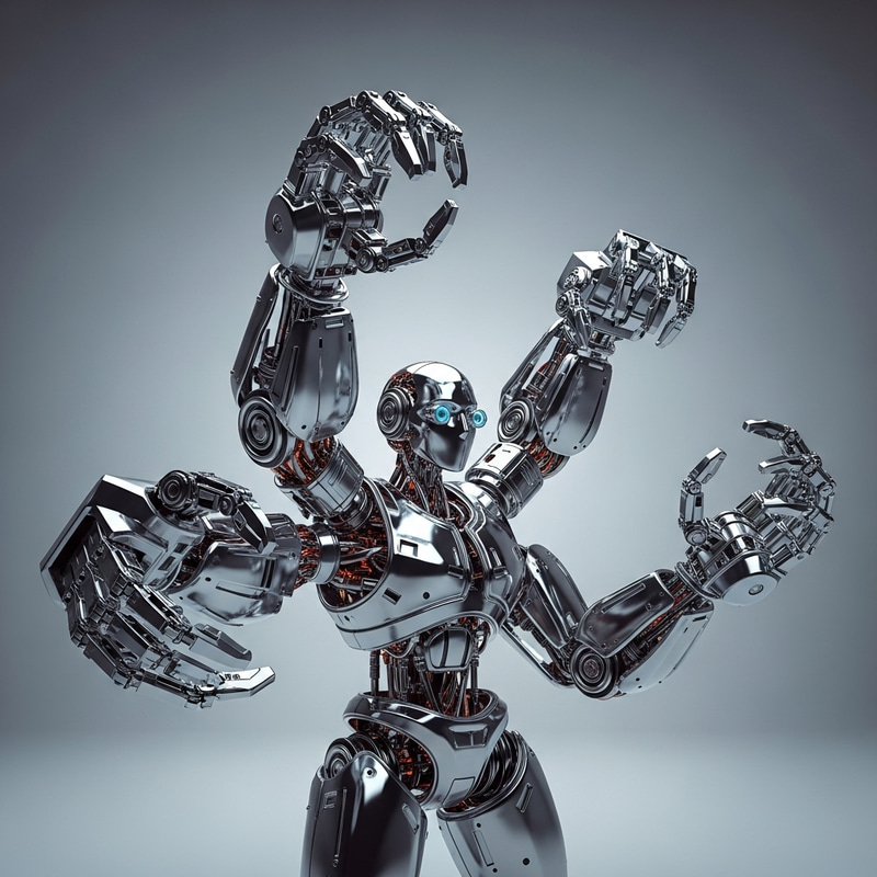 Innovative Robot with Three Arms | Modern Cartoon Design Innovative Robot with Three Arms | Modern Cartoon Design