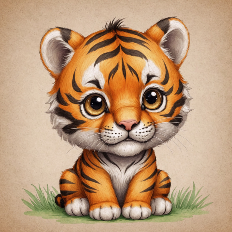 Adorable Small Tiger: Pencil Colored Artwork Adorable Small Tiger: Pencil Colored Artwork