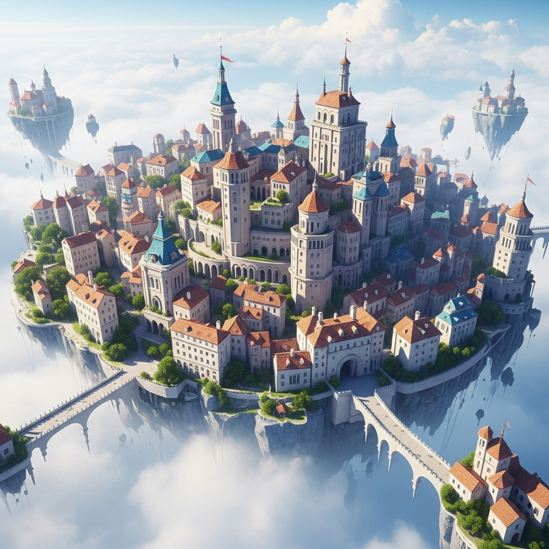 Dreamlike Floating City | Whimsical Cloudscape View