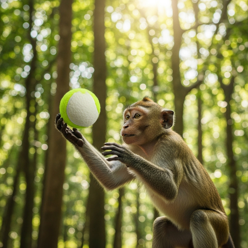 Playful Monkey Playing with Tennis Ball | Active Wildlife Scene