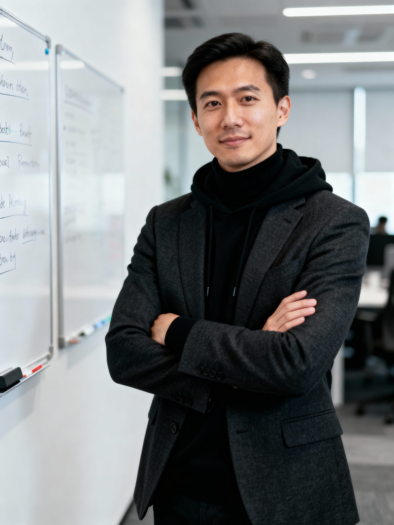 Confident Tech Founder in Modern Startup Office Confident Tech Founder in Modern Startup Office