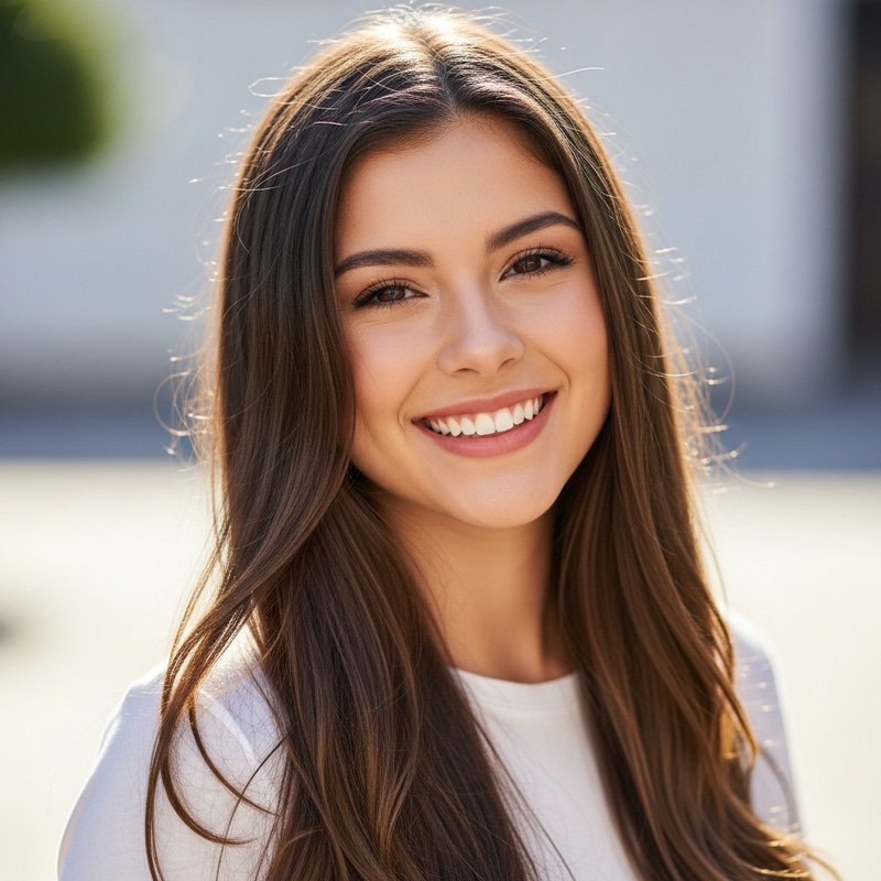 Smiling Hispanic Woman with Long Straight Brown Hair Smiling Hispanic Woman with Long Straight Brown Hair