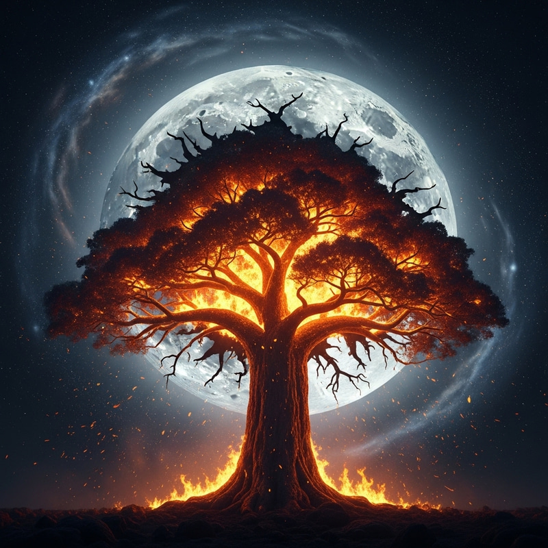 Gigantic Tree & Moon: Enchanting Celestial Encounter Gigantic Tree & Moon: Enchanting Celestial Encounter