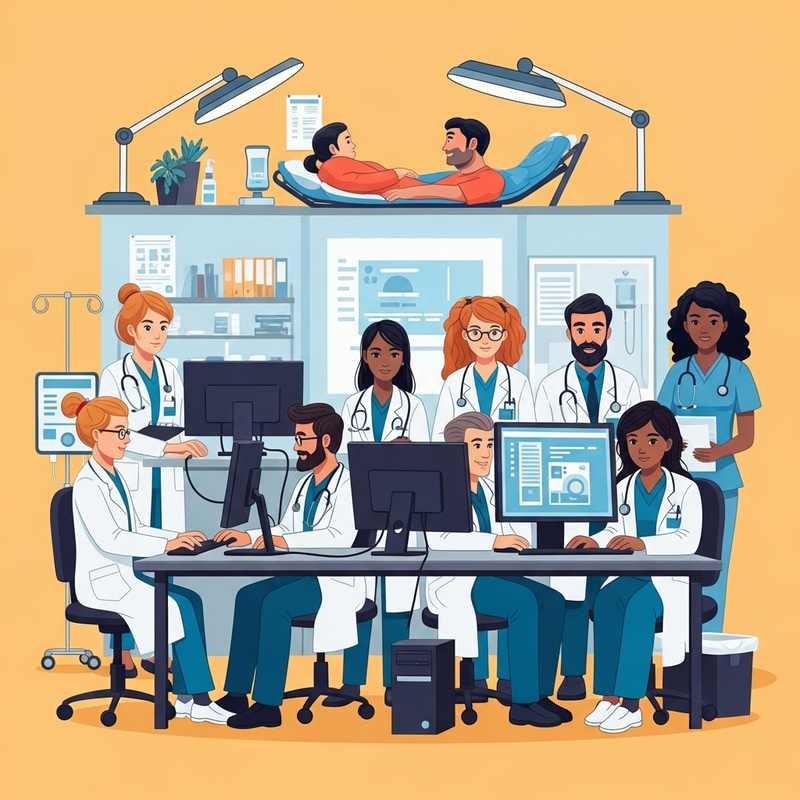 Diverse Medical Professionals in a Secure Hospital
