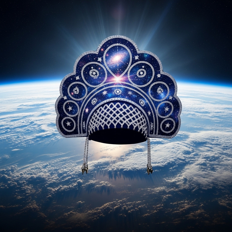 Cosmic Kokoshnik: Traditional Headdress with Earth View Cosmic Kokoshnik: Traditional Headdress with Earth View