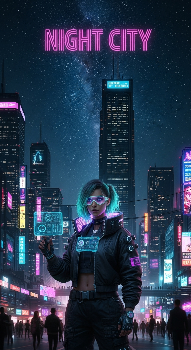 Hispanic Cyberpunk Girl Shining in Night City | Futuristic Scene Hispanic Cyberpunk Girl Shining in Night City | Futuristic Scene